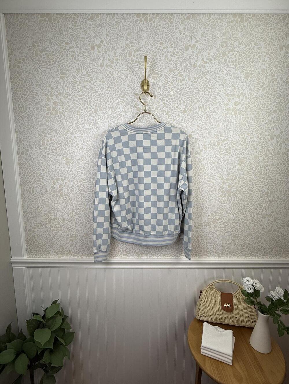 Marine Layer Anytime Blue Checkered Cotton Blend Sweatshirt - Size - Medium - Picture 5 of 8